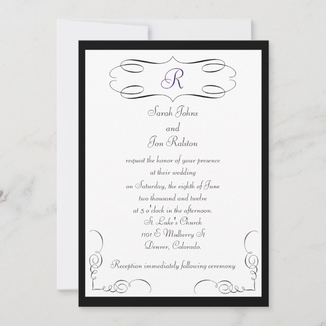Einladung zur Schwarz-weißen Monogramm-Hochzeit (Vorderseite)