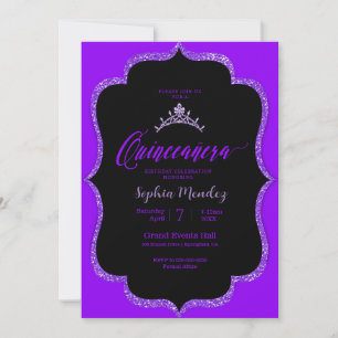 Einladung zur Schwarzen und lila Quinceanera