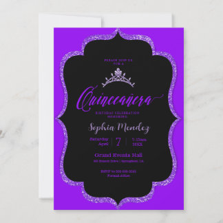 Einladung zur Schwarzen und lila Quinceanera