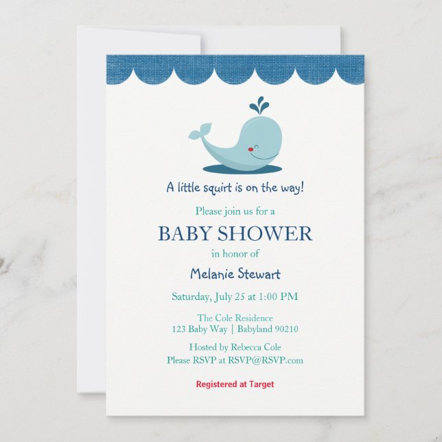 Einladung zur Sea Whale Baby Dusche (Vorderseite)