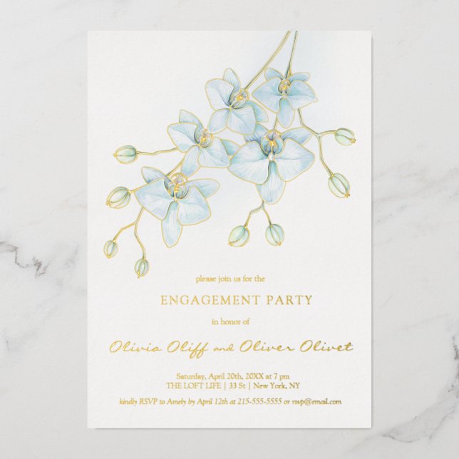 Einladung zur "Soft Blue Orchid Engagement Party" (Vorderseite)
