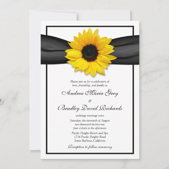 Einladung zur Sonnenblume Black Ribbon Hochzeit (Vorderseite)