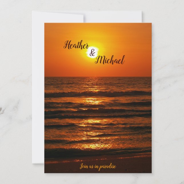 Einladung zur Sonnenuntergang-Hochzeit in Urlaubso (Vorderseite)