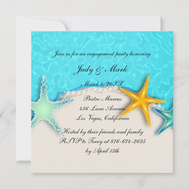 Einladung zur Starfish Summer Beach-Engagement-Par (Vorderseite)