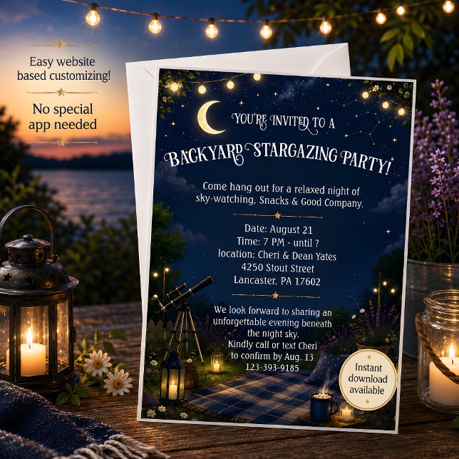Einladung zur Sternenparty im Hinterhof (Backyard Stargazing Party Invitation)