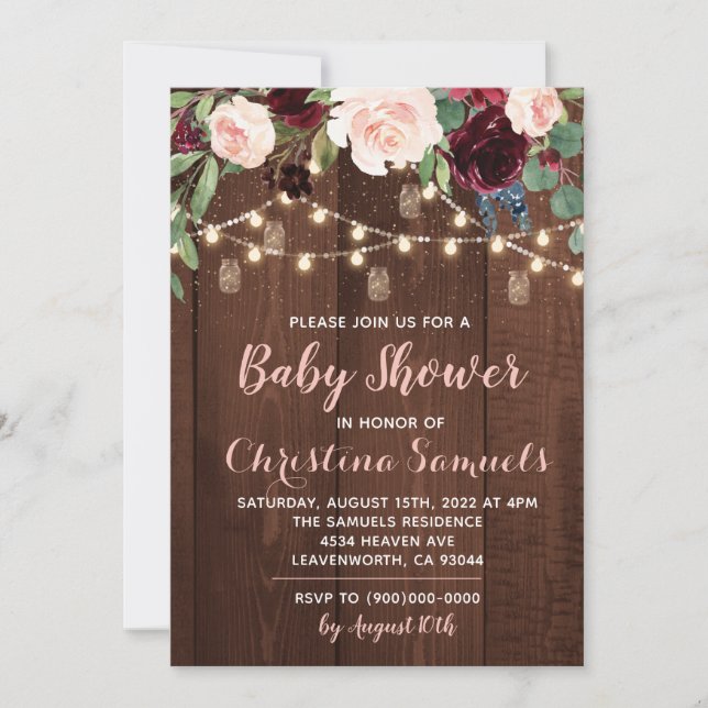 Einladung zur String Light Baby Dusche (Vorderseite)