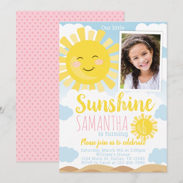 Einladung zur Sunshine Birthday Party (Vorne/Hinten)