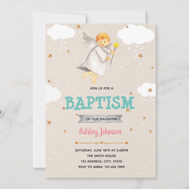 Einladung zur Taufe des niedlichen Engels (Vorderseite)
