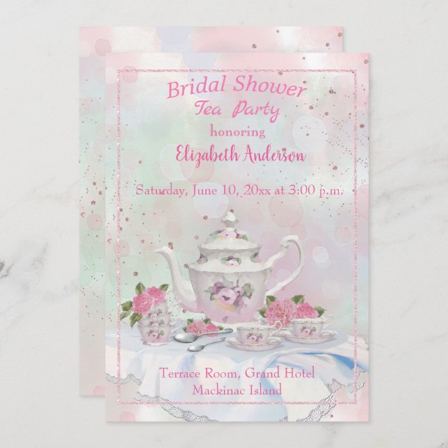 Einladung zur Tea Bridal Dusche (Vorne/Hinten)