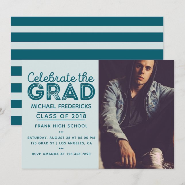 Einladung zur Trendy Male Foto Graduation Party (Vorne/Hinten)
