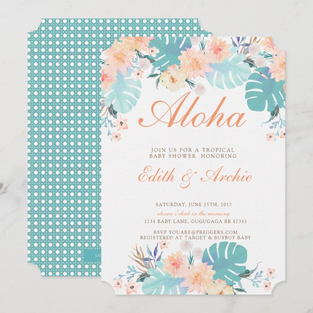 Einladung zur Tropical Baby Shower (Vorne/Hinten)