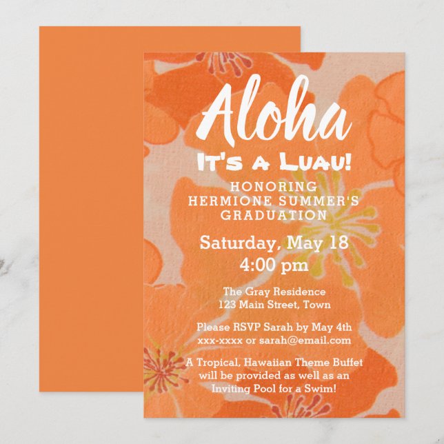 Einladung zur Tropical Hawaiian Luau Graduation Pa (Vorne/Hinten)