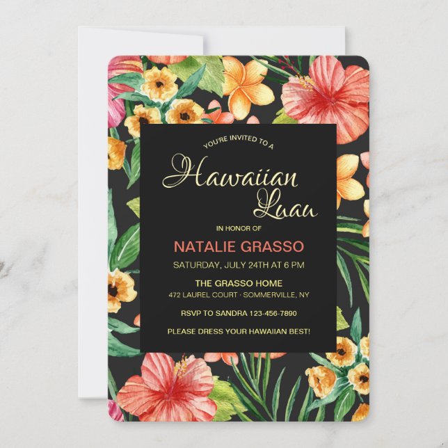 Einladung zur tropischen Nacht Hawaiian Luau (Vorderseite)