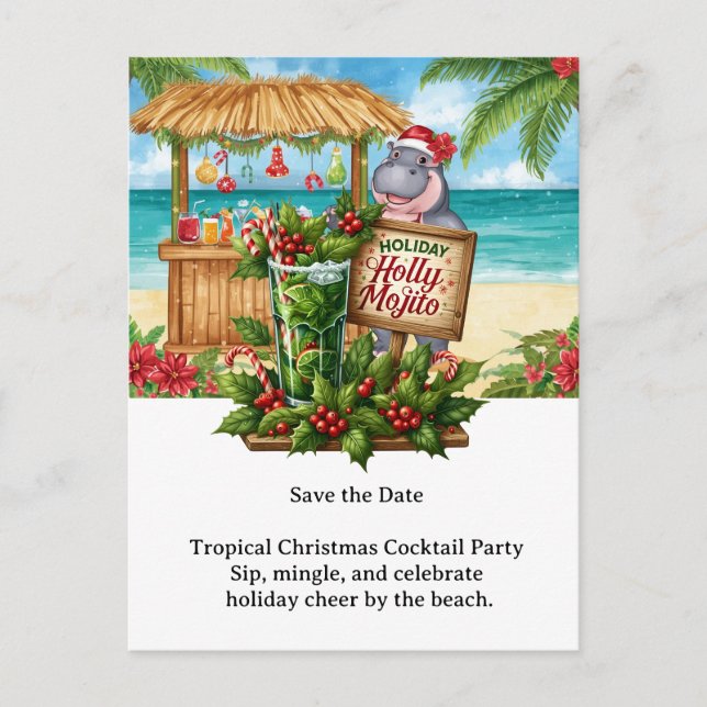 Einladung zur tropischen Weihnachts-Cocktailparty (Vorderseite)