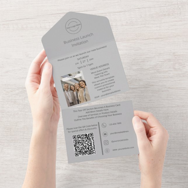 Einladung zur Unternehmensgründung + Visitenkarte (Abreißen)