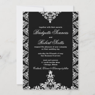 Einladung zur verzierten Black Damask Hochzeit