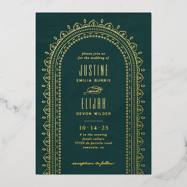 Einladung zur Verzierten Bogenhochzeit - Aquamarin (Vorderseite)