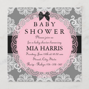 Einladung zur Vintag-schick-Baby-Dusche in Rosa un
