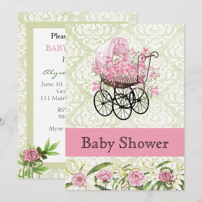 Einladung zur Vintagen Babydusche (Vorne/Hinten)