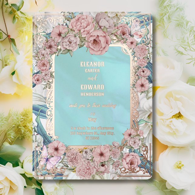 Einladung zur Vintagen Blauen Peony Wedding Foil (Von Creator hochgeladen)