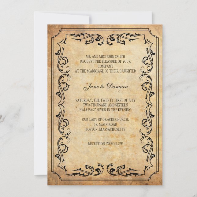 Einladung zur Vintagen Blumenhochzeit (Vorderseite)