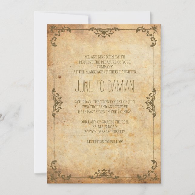 Einladung zur Vintagen Blumenhochzeit (Vorderseite)