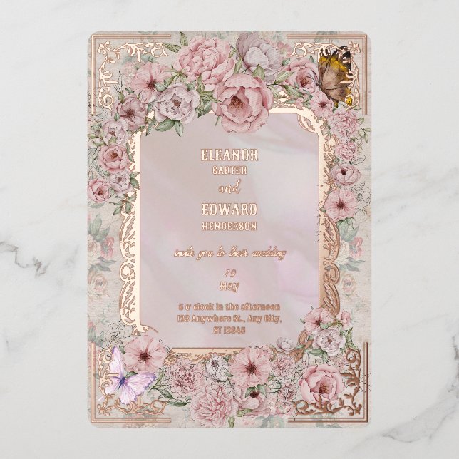 Einladung zur Vintagen Blush Peony Wedding (Vorderseite)