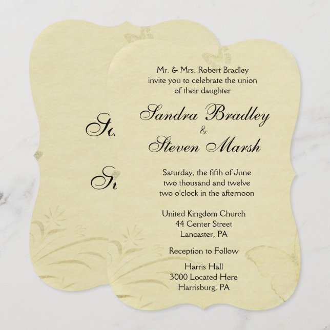 Einladung zur Vintagen Butterfly-Hochzeit (Vorne/Hinten)