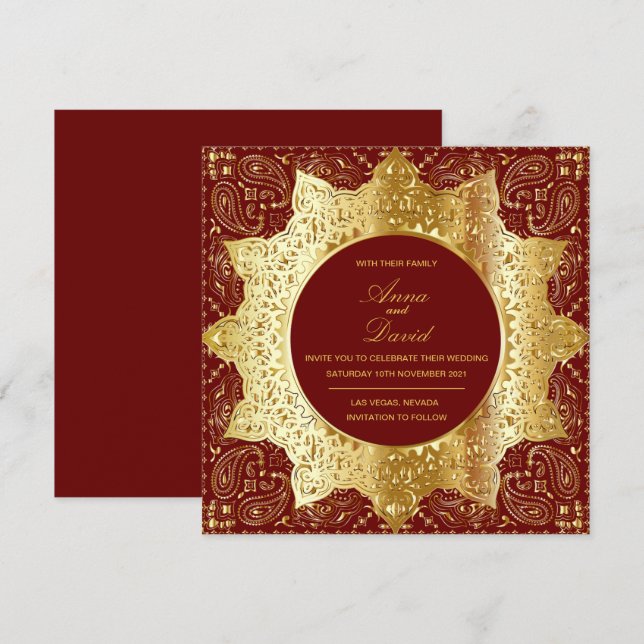 Einladung zur Vintagen Classic-Goldhochzeit (Vorne/Hinten)