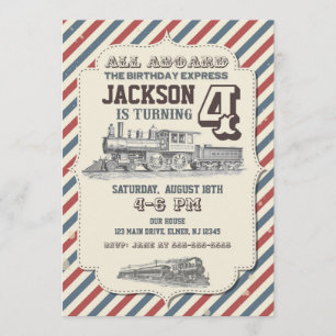 Einladung zur Vintagen Einladung von Train Birthda
