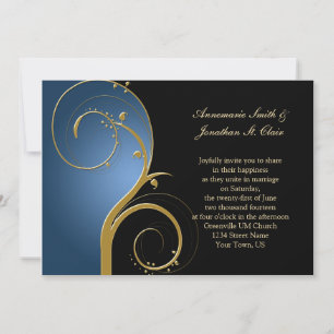 Einladung zur Vintagen Hochzeit in Blau und Gold