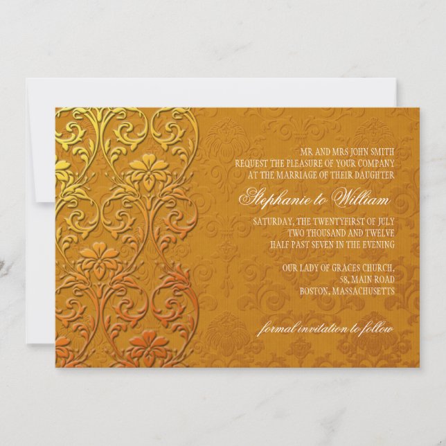 Einladung zur Vintagen Hochzeit von Gold (Vorderseite)