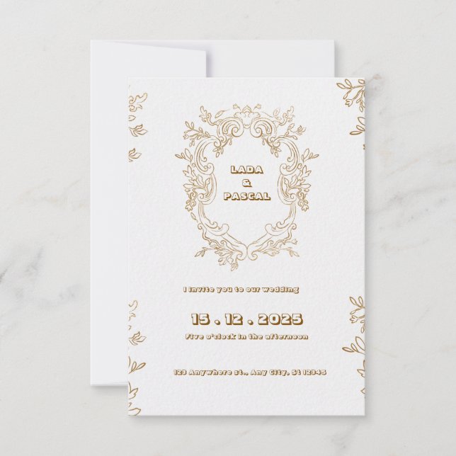 Einladung zur Vintagen Hochzeitsfeier in Beige und (Vorderseite)