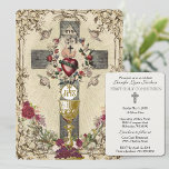Einladung zur Vintagen Kommunion<br><div class="desc">Das Sakrament der Ersten Heiligen Kommunion zu feiern ist ein wundersamer Anlass. Diese traditionell katholische Vintage Erste Heilige Kommunion Einladung mit dem Kreuz und dem Kalice und dem Gastgeber, der die heilige Kommunion repräsentiert, wird sicherlich die Schönheit und Feier dieses besonderen Tages zum Ausdruck bringen. Alle Texte und Schriftart können...</div>