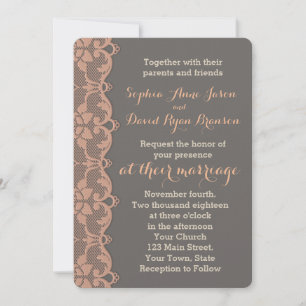 Einladung zur Vintagen Peach Grey Lace Hochzeit