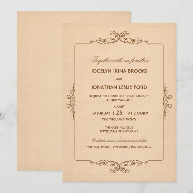 Einladung zur Vintagen Rahmenhochzeit (Vorne/Hinten)