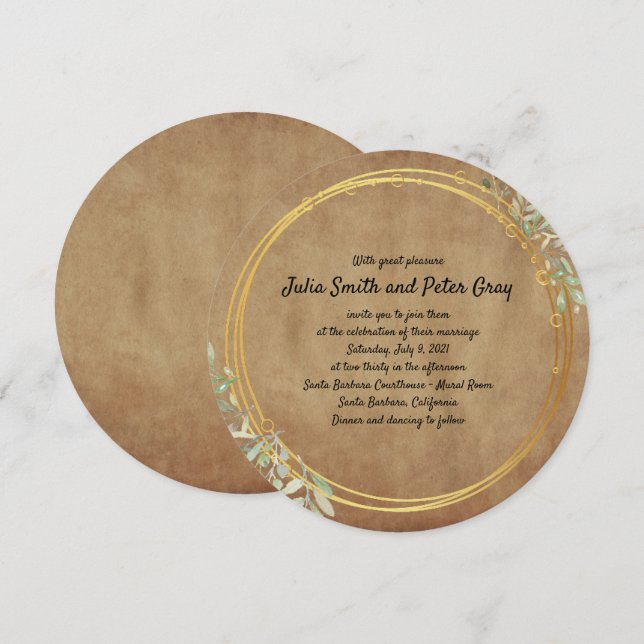 Einladung zur Vintagen Rundpapier-Hochzeit (Vorne/Hinten)