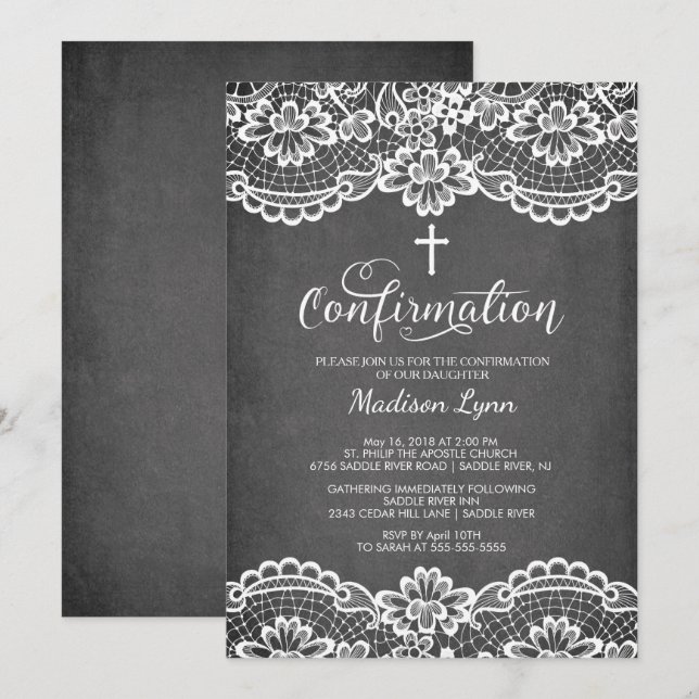 Einladung zur Vintagen Spitzenkonfirmation von Cha (Vorne/Hinten)