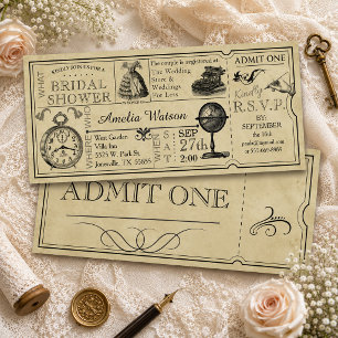 Einladung zur Vintagen Ticket Bridal Dusche