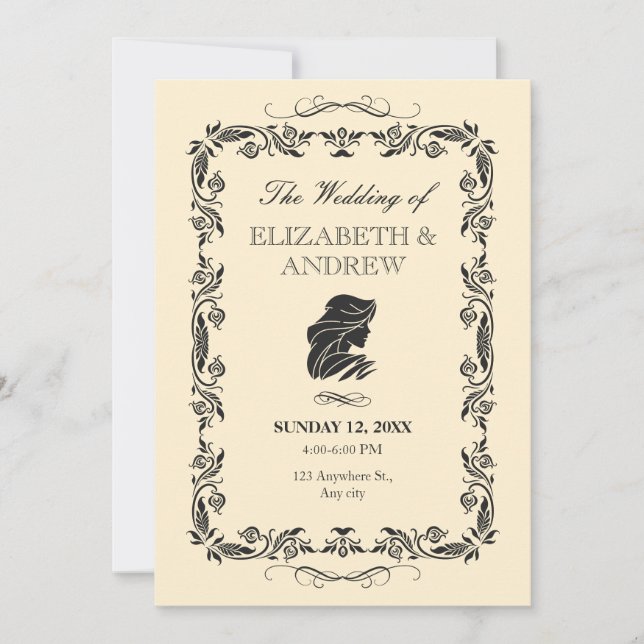 Einladung zur Vintagen verzierten Hochzeit (Vorderseite)