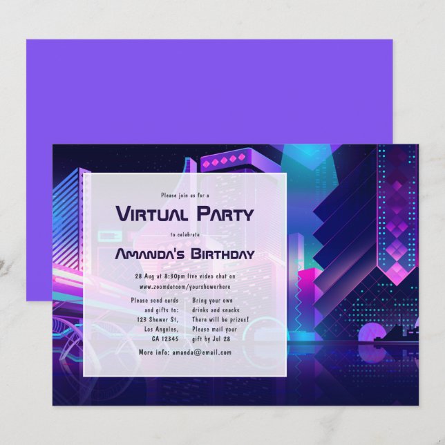 Einladung zur virtuellen Geburtstagspartei (Vorne/Hinten)
