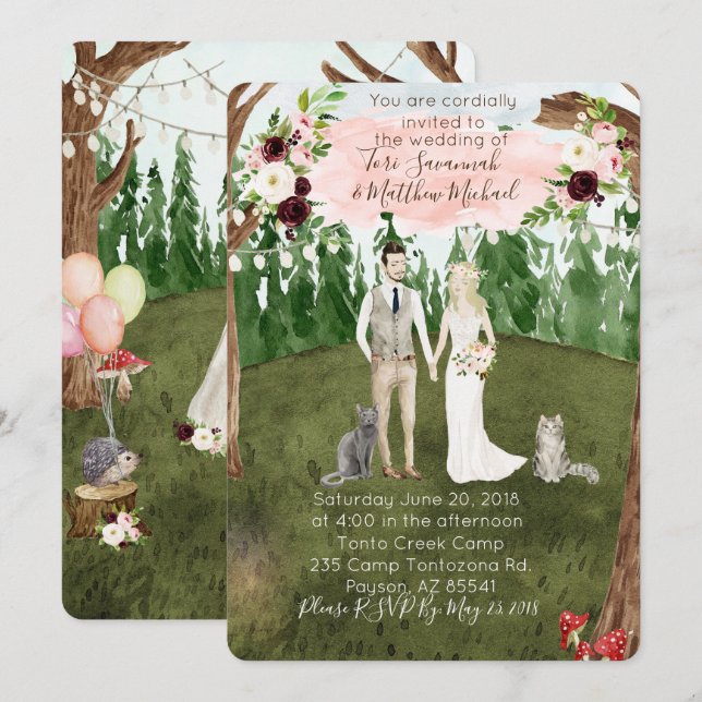 Einladung zur Waldhochzeit - mit Katzen (Vorne/Hinten)