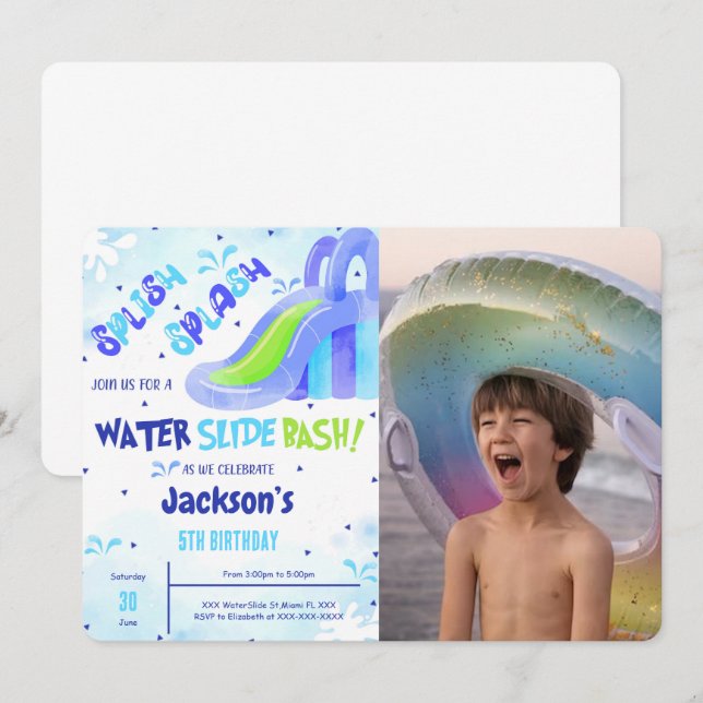 Einladung zur Wasserrutsche zum Geburtstag Foto (Vorne/Hinten)