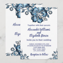 Einladung zur Wedding Country Chic Blue Blume