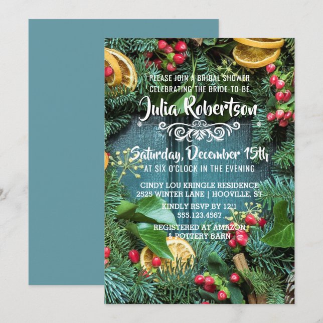 Einladung zur Weihnachtsfeier Bridal-Dusche (Vorne/Hinten)