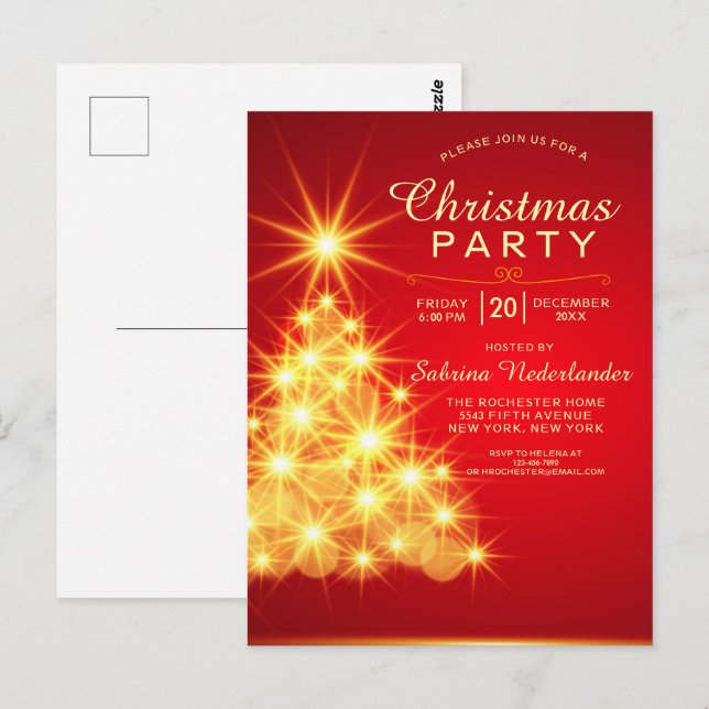 Einladung zur Weihnachtsfeier in Red Gold Postkarte (Vorne/Hinten)