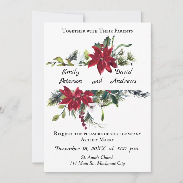 Einladung zur Weihnachtsfeier mit Poinsettia (Vorderseite)