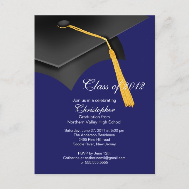 Einladung zur White Blue Cap Graduation Party (Vorderseite)