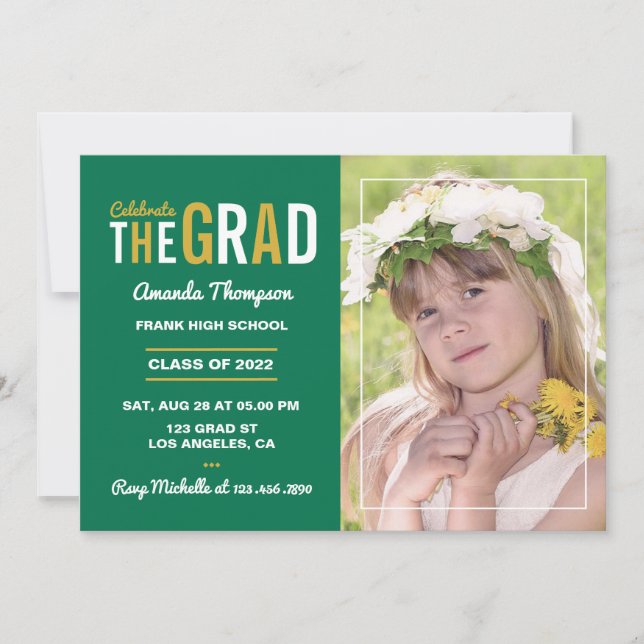 Einladung zur White, Gold und Green Graduation Par (Vorderseite)