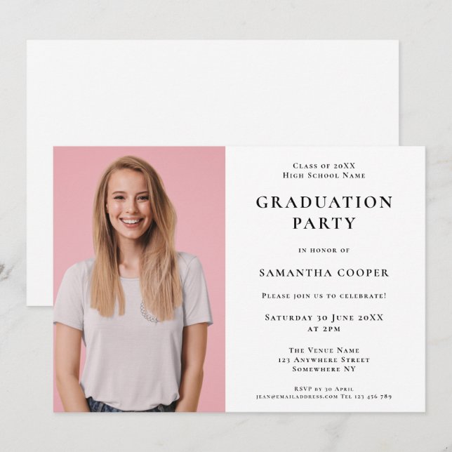 Einladung zur White Graduation Party im Foto (Vorne/Hinten)